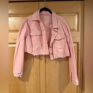SHEIN Pink Cropped Jean Jacket Contemporary Style